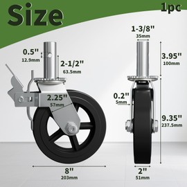 OK5STAR 8 Inch Scaffolding Wheels, Scaffold Caster with Dual Locking Brakes, Heavy Duty 750LBS Rubber Caters 1-3/8" Solid Round Stem Replacement for Scaffold Workbench Shelves