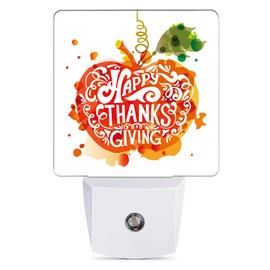 Jopowide Happy Thanksgiving Night Light, Watercolor Pumpkin Plug into Wall with Dusk to Dawn Light Sensors, Warm Nightlights for Bedroom, Bathroom, Hallway, Kitchen, Gifts Ideal for Women Men