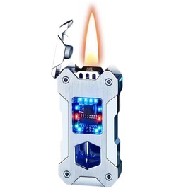 NINSI Smart Kerosene Soft Flame Lighter, Cool Metal Mecha Style Lighters, Refillable Lighter, Creative Torch Lighter with Four Ignition Methods (Fuel Not Included) (Brushed Silver)