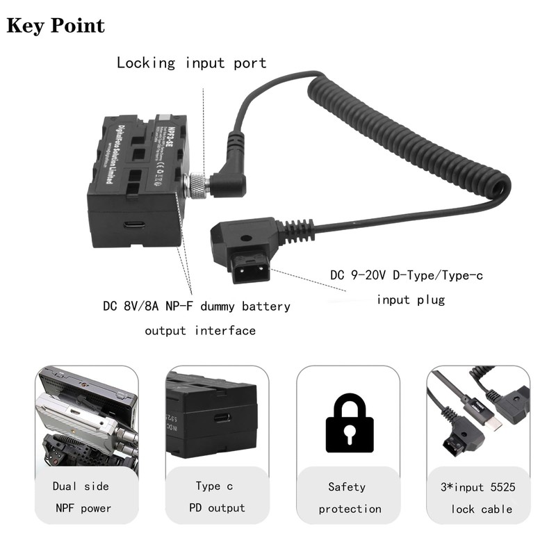 DF DIGITALFOTO NPF3-SE Dual-Side NPF Dummy Battery with Type-C&D-Tap Input