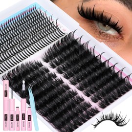 Lash Clusters Kit with Spiky Lashes Clusters 100D Volume Cluster Eyelash Extensions Kit 304pcs 13-21mm Spikes Individual Eyelashes Wispy Salon Look DIY Lash Extension Kit by TOOCHUNAG