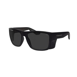 BOMBER Safety Glasses fits Men Women, Polarized Smoked Lens, Matte Black Frame with Non slip Foam Lining, Removable Side Shields included, z87 Compliant - Clutch CL111