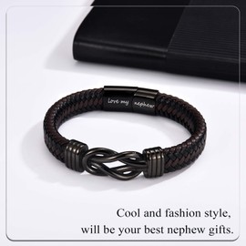 Gifts for Nephew from Aunt Uncle Infinity Knot Leather Bracelet To My Nephew Easter Basket Stuffers Graduation Christmas Stocking Stuffers Valentines Fathers Day Birthday Gifts for Boys Teens Men