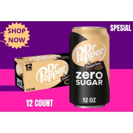 Dr Pepper Cream Zero Sugar Soda, 12oz Cans, 24 Pack