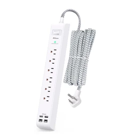 Surge Protector Power Strip 10 ft with 4 USB Ports 2 USB-C 6 AC Outlets, Flat Plug Extension Cord, USB Charging Station, Wall Mountable for Home, Office, Dorm Essentials, 1080J, ETL Listed
