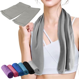 RECESS Cooling Towel, Cool Towel, Set of 2, Quick Drying, UV Protection, UPF 50, Heatstroke Prevention, Cooling Towel, Water Absorbent, Breathable, Sports, Outdoors, Summer, Neck Cooling (Gray/Towel