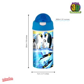 3D LiveLife Drinking Bottle - Penguin Plunge from Deluxebase. 3D Lenticular Ocean Water Bottle with Straw. 600ml Kids Drinks Bottle with Original Artwork from Renowned Artist, Michael Searle