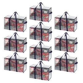 VENO 10 Pack Moving Bags and Large Christmas Storage Bins with lids. Alternative to Moving Boxes, Packing Supplies for College. Extra Large Heavy Duty Totes for Packaging (Clear, 10 Pack)