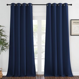 NICETOWN Blackout Navy Curtain for Windows 102 inch Length, Grommet Energy Saving Thermal Drapes Sound Reducing Window Treatments for Living Room, 1 Panel, W52 x L102