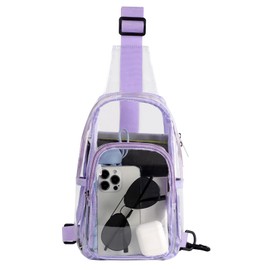 TINYAT Clear Sling Bag for Women Men Transparent Crossbody Bag Stadium Approved PVC Shoulder Chest Bags,Purple