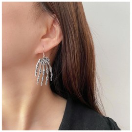 Inilbran Boho Skeleton Hand Earrings Gothic Skeleton Bone Dangle Earrings Silver Skull Hand Earrings Vintage Skull Hand Earrings Jewellery for Women and Girls, Alloy Steel