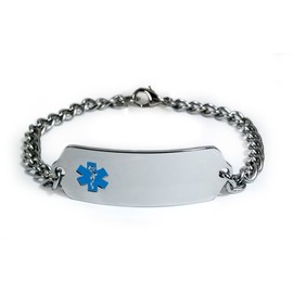 Eye IMPLANTS Medical ID Alert Bracelet with Embossed Emblem from Stainless Steel. Style: Classic Wide, Premium Series.