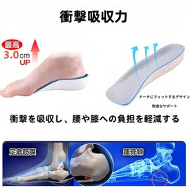 Ankeny Secret Insole Height Increasing 0.6 / 0.8 / 1.2 inches (1.5 / 2 / 3 cm), Heel U-Shaped Heel Height Increasing, Insole Shock Absorption, Standing Work, Anti-Slip, Unisex, Ultra Lightweight, Height (Black, 0.6 inches (1.5 cm)