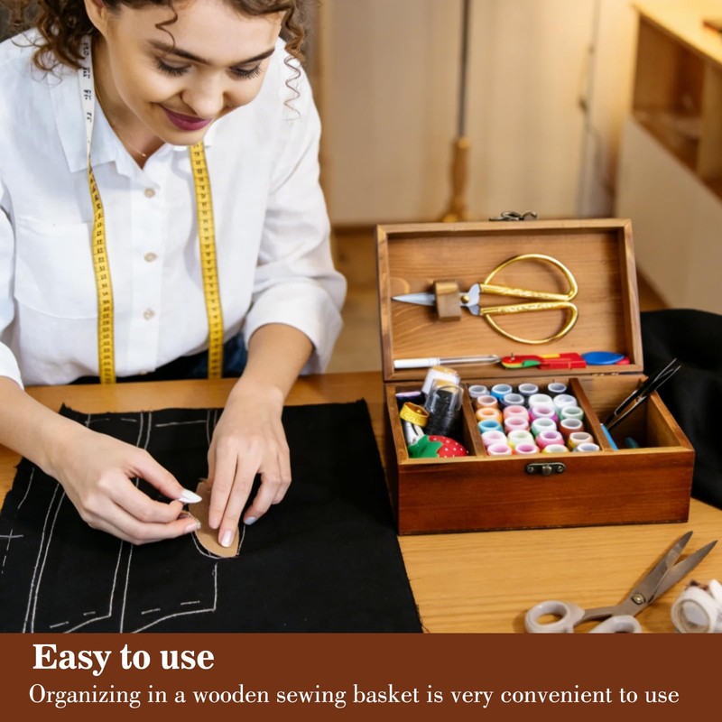 Winmist Glimpse Sewing Kit Wooden Sewing Box with Accessories Retro