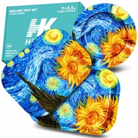 HiKeep Rolling Tray with PVC Soft Magnetic Lid - 7 x 5.5'', Ashtray - 5.8 x 5.8'' - Set of 3 (Sunflower)