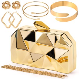 5 Pcs Clutch Purse for Women Evening Prom Purses Metallic Handbag for Wedding Banquet Retro Jewelry Set (Golden)