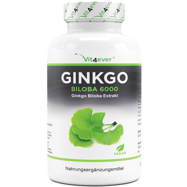 Vit4ever® Ginkgo Biloba 6000, 360 Tablets – High-Dose with 6000 mg – Laboratory-Tested – Premium Quality – Vegan – Ginko Special Extract