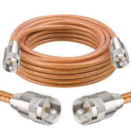 XRDS -RF 20FT RG8X Coaxial Cable with UHF Male PL259 Connectors, Solid Copper Core, Braided Shield, CB Cable for Ham Radio, HF Radio, and Communication Devices