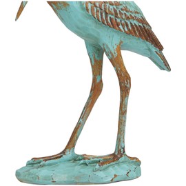 Deco 79 Polystone Bird Decorative Sculpture Distressed Home Decor Statue with Brown Wood Inspired Accents, Accent Figurine 4" x 10" x 16", Teal