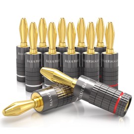 BlueRigger Banana Plugs 6 Pairs / 12 pcs (Closed Dual Screw) - 4 Pack Gold Plated Speaker Plugs Connector for Speaker Wire, Amplifier, Receiver, Banana Wall Plate, Home Theater