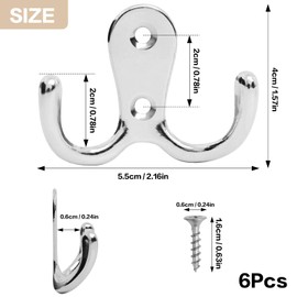 LFBEST 6 Pcs Door Hooks, Dual Coat Hooks Wall Mounted with 12 Screws, Double Prong Robe Hooks for Hanging, Heavy Duty Metal Clothes Towel Hooks for Kitchen Bedroom Wall Bathroom Hanging (Sliver)