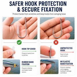 200PCS Fish Hook Barb Protector with Storage Guard Cap Lure Protection Safety Cover Fishing Treble Hook Covers, 2 Sizes Fishing Lure Covers,Fishing Hook Covers