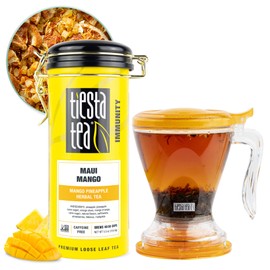 Tiesta Tea - Maui Mango Tin & Infuser Starter Set, Loose Leaf, Premium Herbal Blend, Non-Caffeinated Hot & Iced, 6oz Refillable Tin and 16oz Brewmaster Coffee Bottom Dispensing Tea Infuser