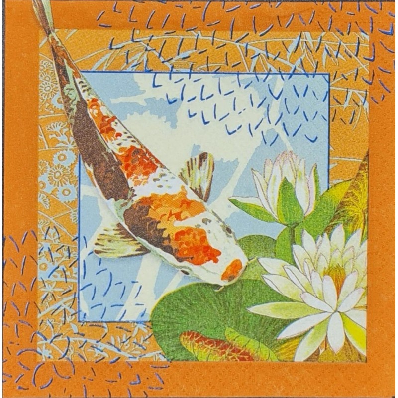 TWO Individual Napkins Koi Fish Lotus Flower Lunch Decoupage (1048)