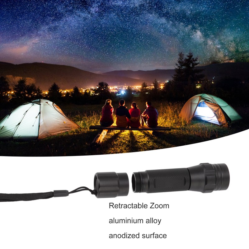 LED Flashlight White Light Battery Powered Aluminium Alloy Retractable Zoom
