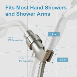 OFFO Shower Head Holder for Handheld Shower Head, Brushed Nickel Adjustable Shower Arm Mount for Connecting Shower Arm and Shower Hose, 1/2 in IPS Female Inlet and Male Outlet