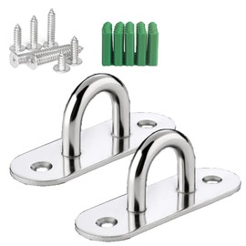 XINDAOLAISHENGQ 2PCS Heavy Duty Eye Plate Hook Pad Eye Plate Suspension Ceiling Hook, Stainless Steel Brushed Heavy Duty U Shape Staple Ring Loop with Screws for Wall Ceiling Hanging