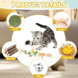 OOTSR 2pcs Catnip Toys Interactive Cat Toys for Indoor Cats Kitten, Natural Catnip toys for Cats Funny Feather Cat Toys with Bells Teething Playing Cat Catcher
