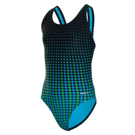 Sporti Athletic One Piece Swimsuit for Girl – Wide Strap Swimwear, Chlorine Resistant, UPF 50+, Comfortable Compression Fit, Durable Lycra – Ideal for Training and Competition Swim - Blue/Green - 26