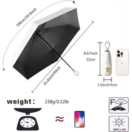 Mini Sun Travel Umbrella Ring handle Coating Layer Fabric Blocking/anti UPF 50 UV Protection 99.9% Compact Folding Purse Umbrella/Lightweight Small Portable BackpackMen Women Kids/Rain/ Sun/Travel