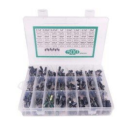 HiLetgo 500pcs Electrolytic Capacitor Assortment Kit Box 0.1uF-1000uF 24 Values Mixed DIP Electrolytic Capacitors Kit 10V 16V 25V 50V with Transparent Storage Box