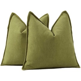 MADIZZ Textured Chenille Throw Pillow Covers Set of 2 Super Soft Decorative Pillow Covers Boho Cushion Covers Modern Farmhouse Home Decor for Sofa Bedroom 20x20 inch Moss Green