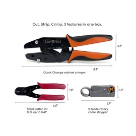 GIZWIZ Professional All-In-One RF Coax Quick Change Tool Kit Crimper Cutter Stripper 5 Interchangeable Die Sets