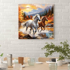 5D Diamond Art Painting Kits for Adults Horse Diamond Art Kits for Beginners DIY Round Full Drill Sunset Diamond Painting for Home Wall Decor Gift 14×14inch, Animal