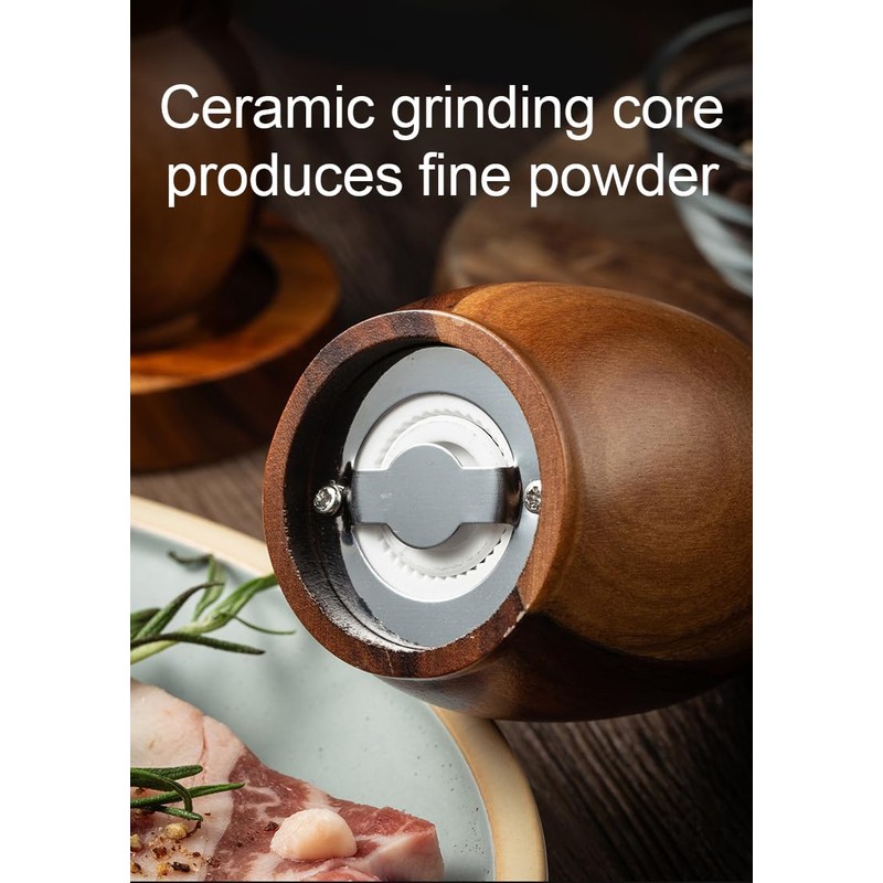 2 Pcs Wooden Salt and Pepper Grinder Set - Manual