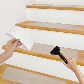 vibedor 15 Pack 4" x 36" Non Slip Stair Treads, Transparent Stair Strips Waterproof Grip Tape, Pre-Cut Step Grips for Wooden Steps/Indoor Use