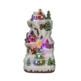 15.75" Gingerbread Village Multi-Tiered Mountain - LED Lights, 8 Classic Carols Christmas Music - Battery Operated Christmas Village - Hand-Painted Polyresin