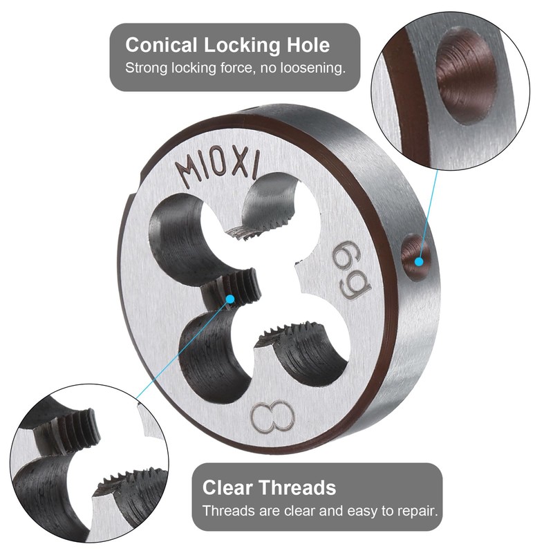 sourcing map 2pcs Round Threading Die M10 x 1.0 Metric