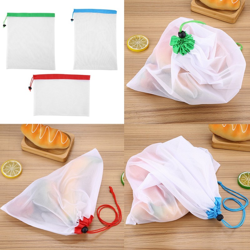 16Pcs Reusable Washable Vegetable Fruit Mesh Bags Storage Pouch with