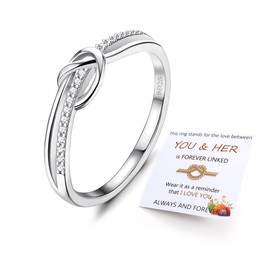 PATISORNA 925 Sterling Silver Rings for Women Love Knot Rings Engagement Rings Cubic Zirconia Thumb Rings for Women Promise Wedding Band Rings Jewelry Gift Size 6-11