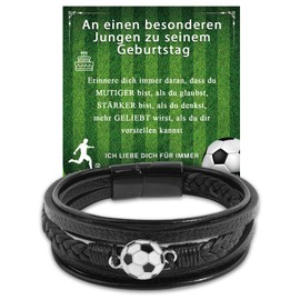 YOGRASS Football Gifts Boys, Football Gifts for Boys Football Bracelet Football Gifts Birthday Gifts for Son Grandson Nephew Boy Brother Leather Bracelet Football Bracelet, Stainless Steel, Bead