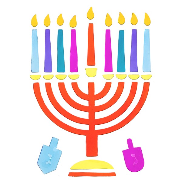Menorah Window Gel Cling - Self Sticking Chanukah Menorah and Dreidels - Hanukkah Party Decorations and Supplies - Izzy 'n' Dizzy
