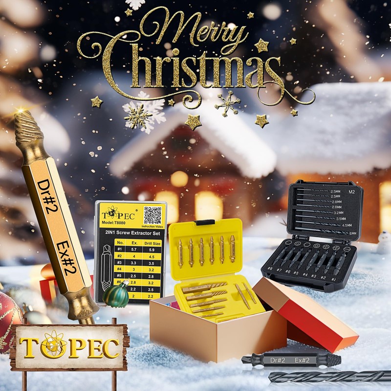 TOPEC Small Screw Extractor Set, 13 PCS Stripped Screw Removal