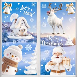 Ventdest 3D Christmas Window Stickers, 9 Sheet Xmas Window Stickers, Christmas Snowflake Window Clings Decorations for Window Glass Display