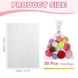 PATIKIL Treat Bags, 50 Pcs 7x5 Inch Clear Gift Bags with Twist Ties Plastic Gift for Candy Party Favor Cookies Candies Packaging Bakery, Clear
