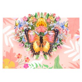 Birthday Cards for Women, Butterflies and Flowers Pop Up Card for Mum Daughter Sister Friend with Blank Card & Envelope (Pale Pink)